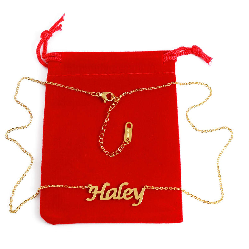 [Australia] - Haley Name Necklace 18ct Gold Plated Personalized Dainty Necklace - Jewelry Gift Women, Girlfriend, Mother, Sister, Friend, Gift Bag & Box 