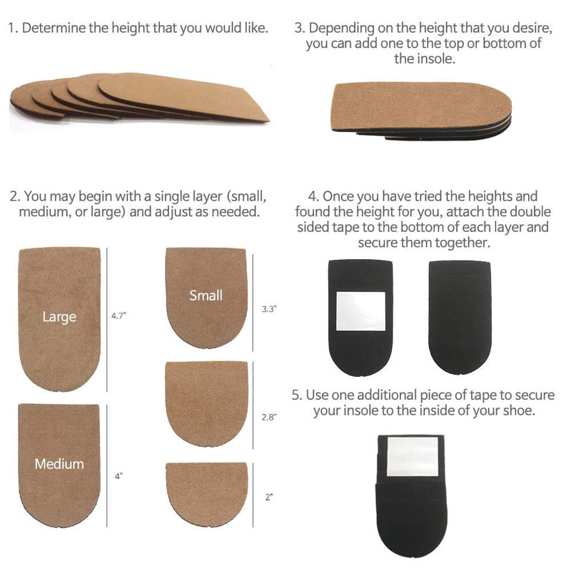 [Australia] - Adjustable Leg Length Discrepancy Heel Lifts Inserts Insoles - Pack of 2 (5 Layer Brown Large) 5 Layer Brown Large 