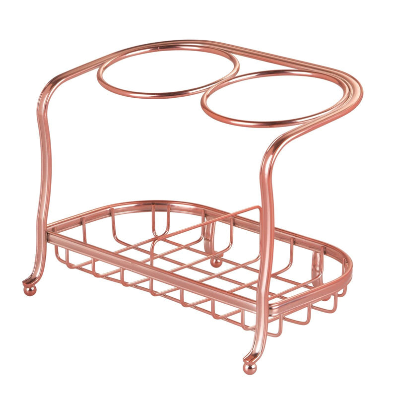[Australia] - mDesign Hair Dryer and Flat Iron Holder - Ideal for Storage of Hair Dryer, Hair Straightener, Hair Brushes and More - Metal Hair Dryer Stand - Rose Gold 
