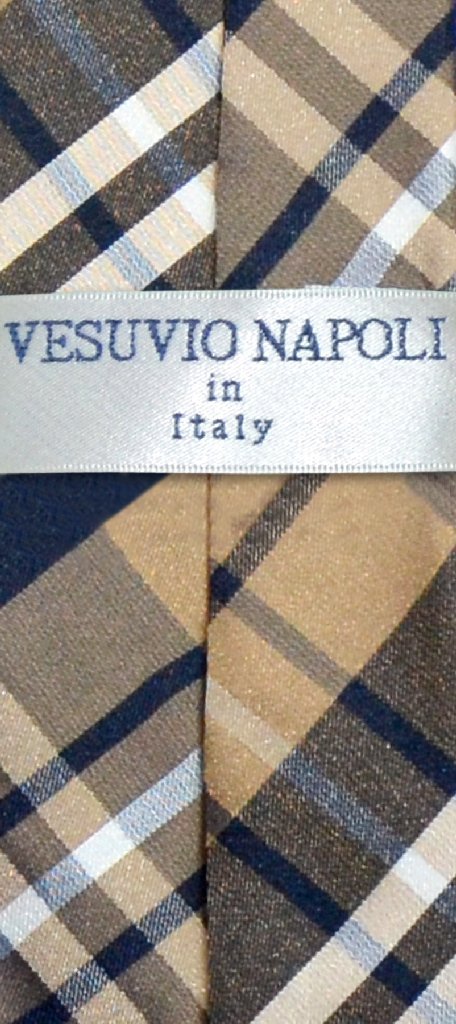 [Australia] - Vesuvio Napoli Boy's CLIP-ON NeckTie NAVY BLUE BROWN WHITE PLAID Youth Neck Tie 