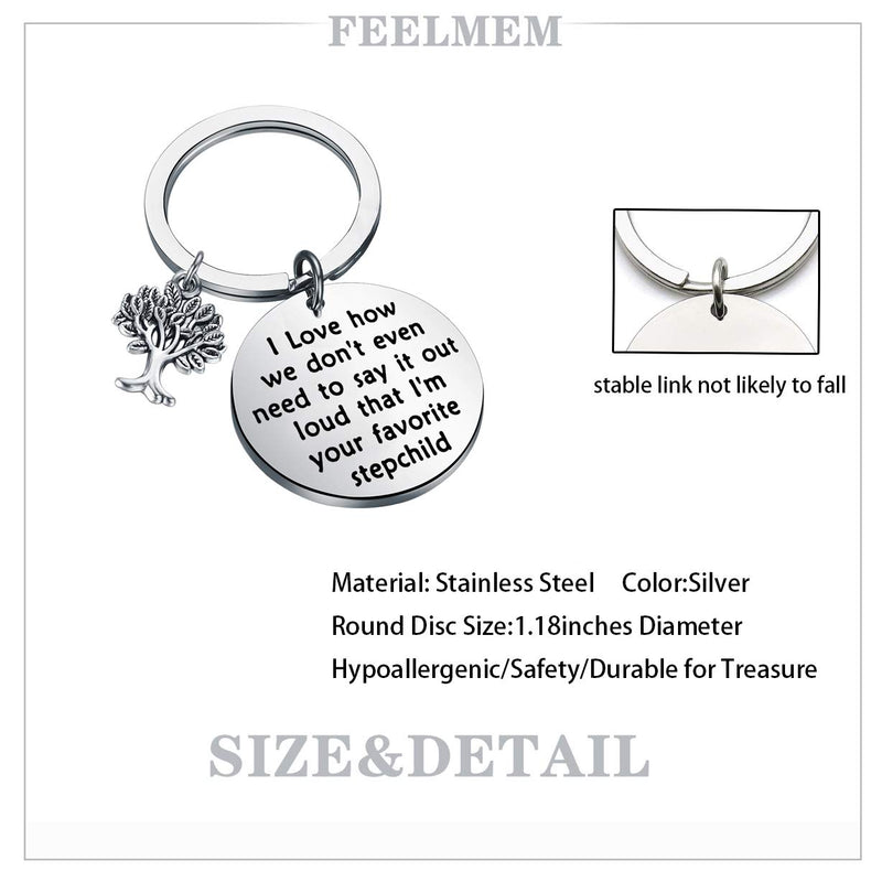 [Australia] - FEELMEM Step Parent Keychain Stepmom Gifts Stepdad Gifts I'm The Favorite Stepchild Keychain Adoption Jewelry Family Tree Gift for Step Mother Step Father silver 