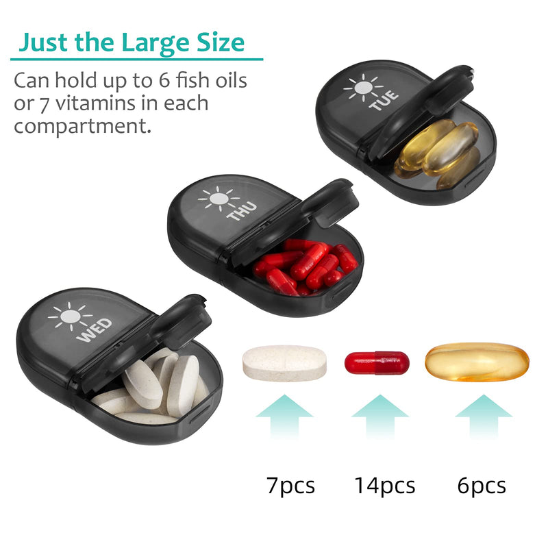 [Australia] - Fullicon Pill Box Organiser 2 Times A Day, Portable 7 Day Pill Boxes, Tablet Organiser with Large Compartments for Medicine, Medication, Vitamin, Supplement and Fish Oil Supplements (Black) B - Black 