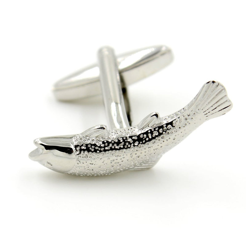 [Australia] - Salmon Trout Fish Cuff Links Fly Fishing Rod Angler Present Silver Cufflinks 