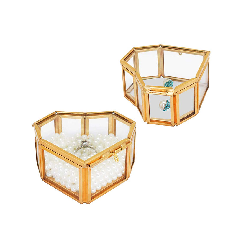 [Australia] - Gold Glass Jewelry Box Small, Handmade Heart-Shaped Wedding Decorative Box Ring Earring Storage Box for Desktop, Dresser, Bathroom and Home Decor 