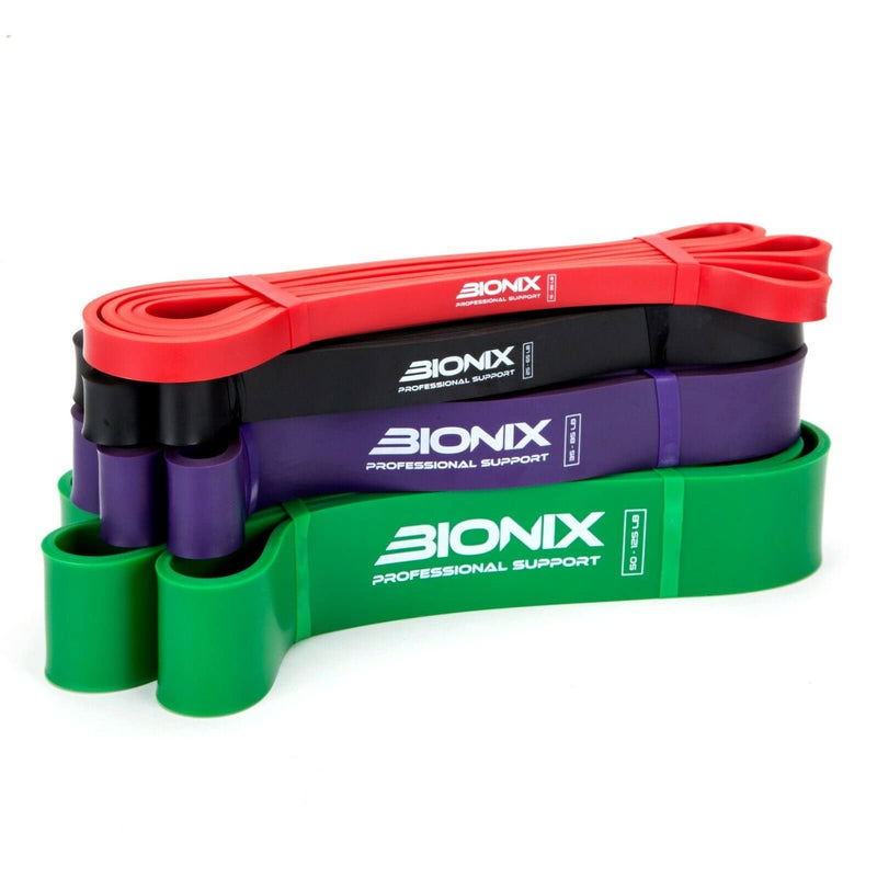 [Australia] - Bionix Pull Up Assistance Bands - Thick, Heavy & Long Latex Exercise Resistance Training Loop Band Set Chin Up Assist, Stretching, Workout, Powerlifting, Yoga Pilates, Legs Glutes Toning - Boost Mobility & Strength For Men and Women Black 