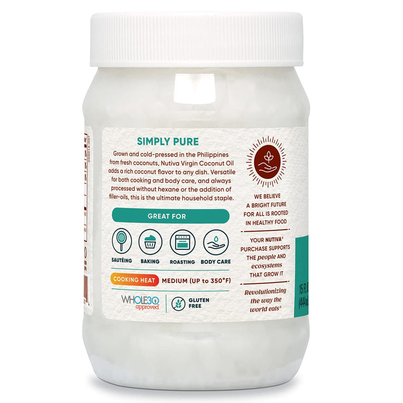 [Australia] - Nutiva Organic Cold-Pressed Virgin Coconut Oil, 15 Fl Oz, USDA Organic, Non-GMO, Whole 30 Approved, Vegan, Keto, Fresh Flavor and Aroma for Cooking & Healthy Skin and Hair 15 Fl Oz (Pack of 1) 