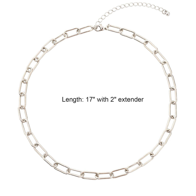 [Australia] - BaubleStar Link Layered Necklace Gold Layering Paperclip Chain Choker for Women 2 Layers Silver 