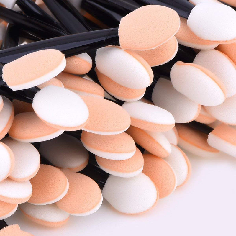 [Australia] - Onwon 100 Pcs Disposable Dual Sided Eyeshadow Brush, Double Ended Sponge Applicator Oval Tipped Eyeliner Brush Makeup Brush Tool 