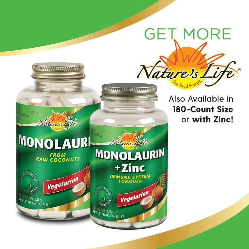 [Australia] - Nature's Life Monolaurin Capsules, 990 mg | Vegetarian | Support for Healthy Immune Function & Digestion | Derived from Raw Coconuts | Optimal Wellness Benefits | 180 ct 180 Count (Pack of 1) 