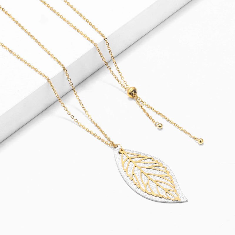 [Australia] - Leaf Long Pendant Necklace Handmade Trendy Filigree Bohemian Jewelry for Women C-Jewelry Set-Gold 