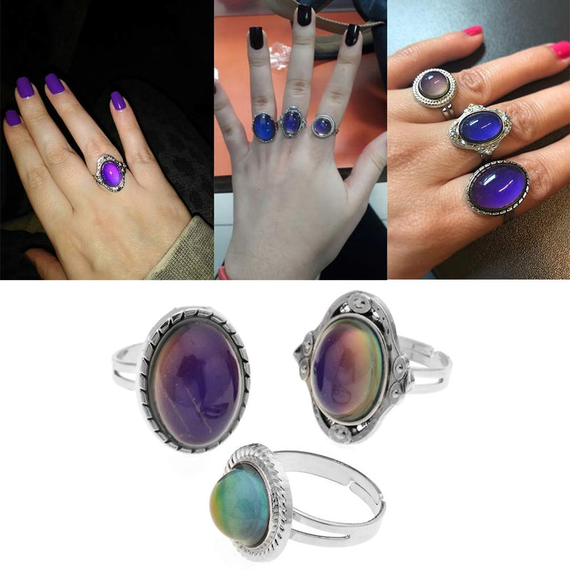 [Australia] - LUBINGSHINE 3Pcs Mood Ring Adjusable Size Original Oval Color Changing Ring Set Ring Jewelry 