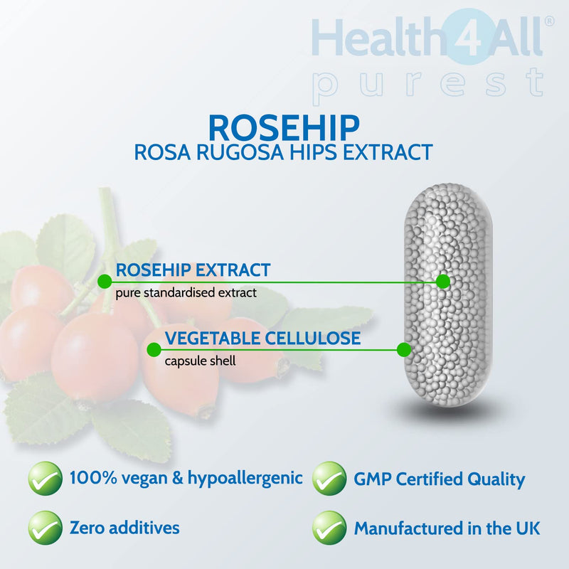 [Australia] - Rosehip 10000mg 60 Capsules (V) (not Tablets) Purest - no additives. Vegan Quality Joint Support Supplement. Made in The UK by Health4All 60 Count (Pack of 1) 