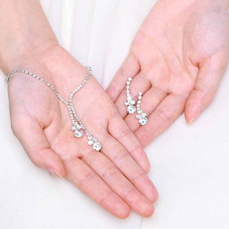 [Australia] - Aukmla Bride Wedding Necklace Earrings Set Silver Crystal Necklaces Rhinestone Necklaces Jewelry Accessories for Women and Girls Necklace-026 (Set of 3) 