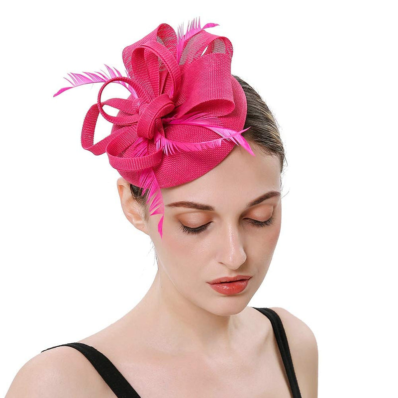 [Australia] - BUYITNOW Charming Feather Fascinators Headband Netting Mesh Hair Band for Wedding Cocktail Hat Party Derby Royal Banquet Rose 