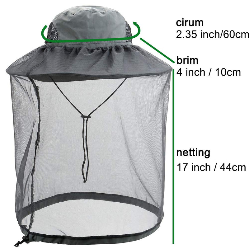 [Australia] - 2 Pack Mosquito Head Net Hat Hats with Removable Veil Net Mesh Hiking Fishing Gardening Protect from Bee Mosquito for Women Men, Beige M-XL Dark Gray 