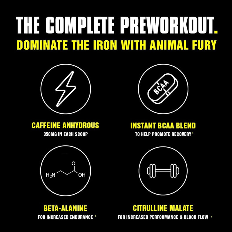 [Australia] - Animal Fury Pre Workout Powder Supplement for Energy and Focus 5g BCAA 350mg Caffeine Nitric Oxide Without Creatine Powerful Stimulant for Bodybuilders, Watermelon, 30 Servings 