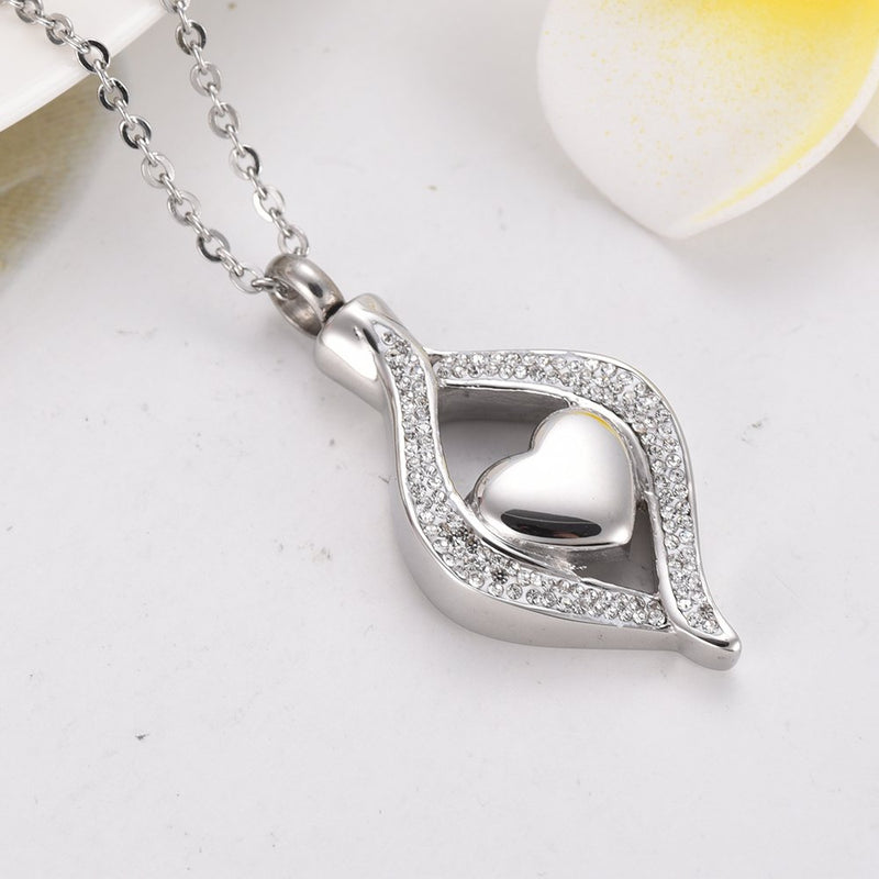 [Australia] - Hearbeingt Cremation Jewelry for Ashes, Classic Style Crystal Keepsake Necklace Made with Stainless Steel, Heart Shape Memorial Locket for Mam Silver 