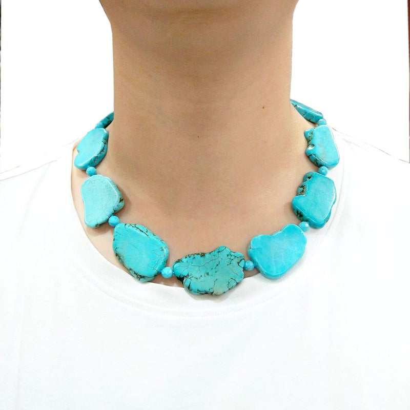 [Australia] - Lii Ji 19" Big Irregular Shape Blue Simulated Turquoise Howlite Statement Necklace 
