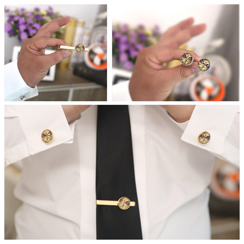 [Australia] - ZUNON World Map Cufflinks Wedding Vintage Personalised Gifts Father Grandfather Dad Tie Clip Blue World map Cufflinks and tie clips gold 