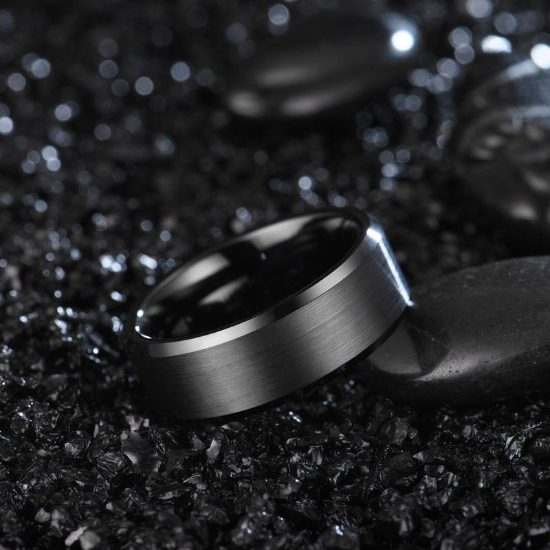 [Australia] - Zoesky 8mm Tungsten Ring Men Wedding Band Matte Finish Bevel Edges Brushed Comfort Fit Black 6 