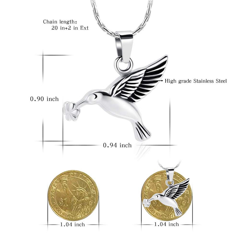 [Australia] - constantlife Hummingbird Cremation Jewelry Keepsake Stainless Steel Pet Urn Necklace for Ashes Memorial Pendant Silver 