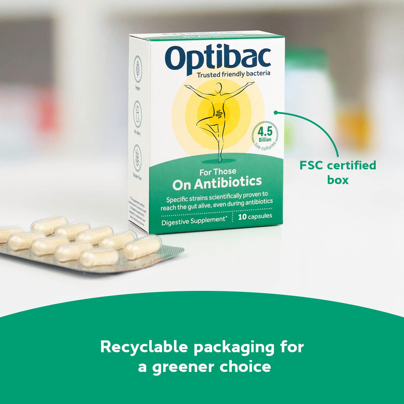 [Australia] - Optibac Probiotics for Those on Antibiotics - Vegan Digestive Probiotic Supplement with 4.5 Billion Bacterial Cultures - 20 Capsules 10 Count (Pack of 2) 