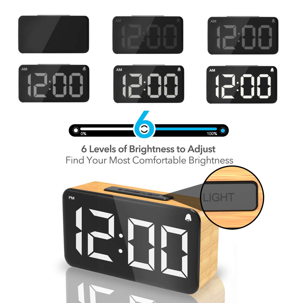 Ncknciz Digital Alarm Clock, Alarm Clock for Bedroom Digit Display Clock,  Snooze Function, 6 Brightness Dimmer, USB Charged,Modern minimalist style