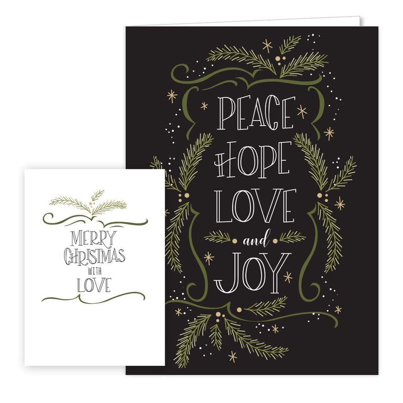 [Australia] - Christmas Pines Typography Christmas Holiday Card Assortment Pack - Set of 24 cards, 3 designs. 5'' x 7'' folded, verses inside. Made in the USA. Blank white envelopes. 