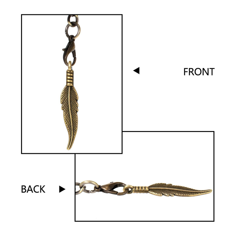 [Australia] - TREEWETO Men's Albert Chain Pocket Watch Curb Link Key Chain 2 Hooks with Antique Leaf Pendant Charm Design Copper Fob T Bar Bronze 