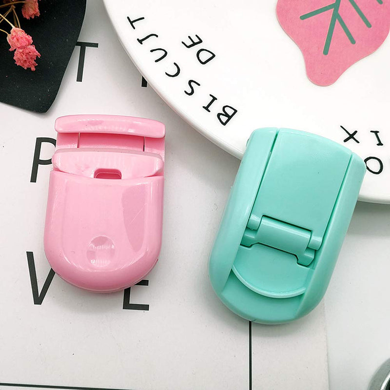 [Australia] - 2 Pieces Mini Eyelash Curlers Portable Lash Curlers Travel Plastic Eyelash Curlers Eyelash Curlers With Replacement Pads Fits All Eye Shapes No Pinching Or Pulling(Pink, Green) 