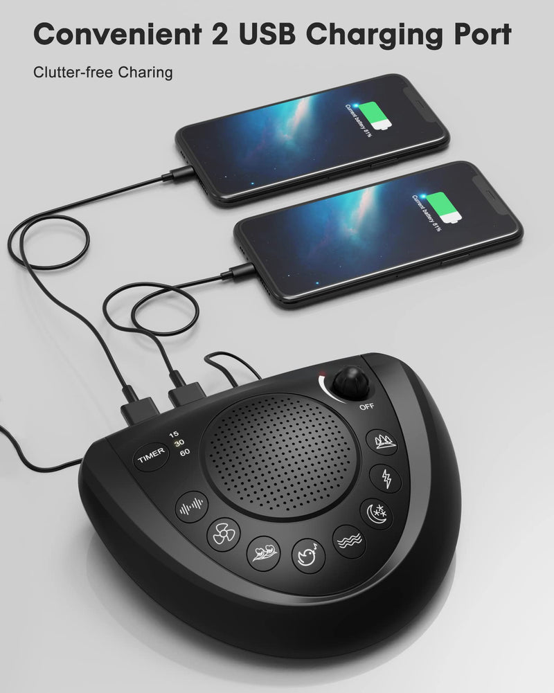 [Australia] - White Noise Machine – Portable Sound Machine Sleep Therapy with 24 Non Looping Natural Soothing Sounds, Memory Function, Auto-Off Timer, 2 USB Charger, Headphone Jack for Adults Baby Kids Travel Upgraded Black 