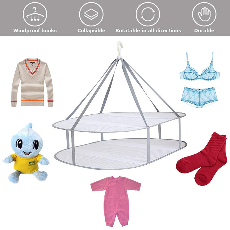 [Australia] - AYE Large Size Sweater Hanging Dryer, 2 Tier Folding Drying Rack, Lay Flat to Dry Mesh Clothes Hanger for Sweater, Delicates and Swimsuit 