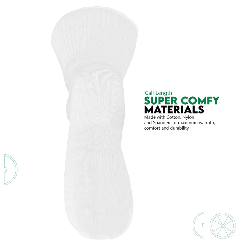 [Australia] - Extra Wide Socks 2-Pairs for Swollen Feet and Legs. Calf Length for Men and Women. Ideal for Edema, Lymphedema, Bariatric, Diabetic Relief. (White) Plain White 