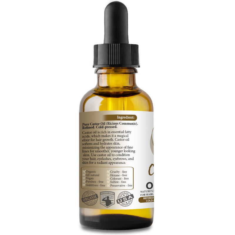 [Australia] - NEW Castor Oil. 2oz. Cold-pressed. Refined. Organic. 100% Pure. Non-toxic. Hexane-free. Soothes Skin and Promotes Hair Growth. Natural Moisturizer. For Hair, Face, Body, Eyebrow, Eyelashes, Nails. 