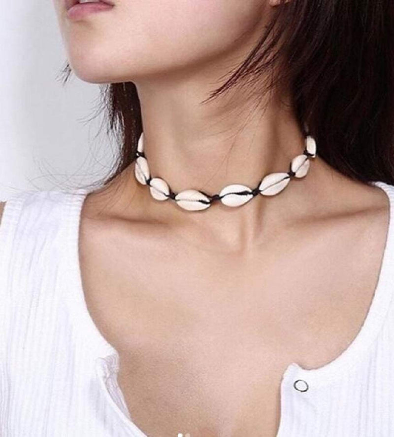 [Australia] - SXNK7 Natural Shell Necklace Choker for Women Girl Bead Pearl Handmade Hawaii Wakiki Beach Rope Jewelry Black Weaving Necklace 