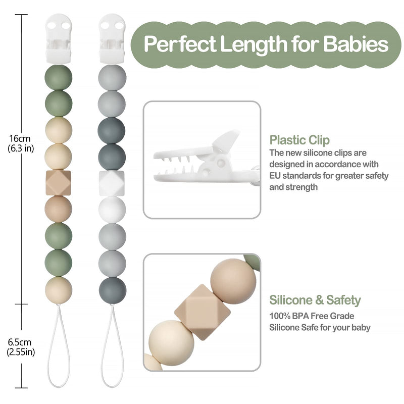 [Australia] - TYRY.HU Dummy Clips Boys Girls Chain Silicone Holder Set for Baby Unisex Newborn Dummies(Green White) A-Green White 