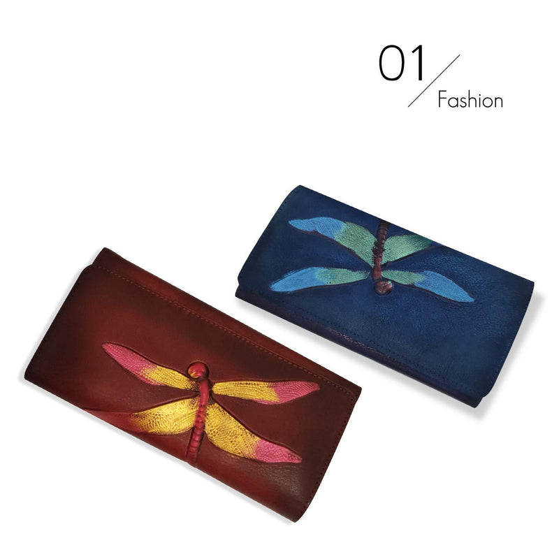 [Australia] - FANDARE Women's Wallet Purse Leather Clutches Evening Handbags Card Cases Holders & Money Organizers Lady Dragonfly Wallet for Party,Travel,Walking, Shopping Dark Blue 