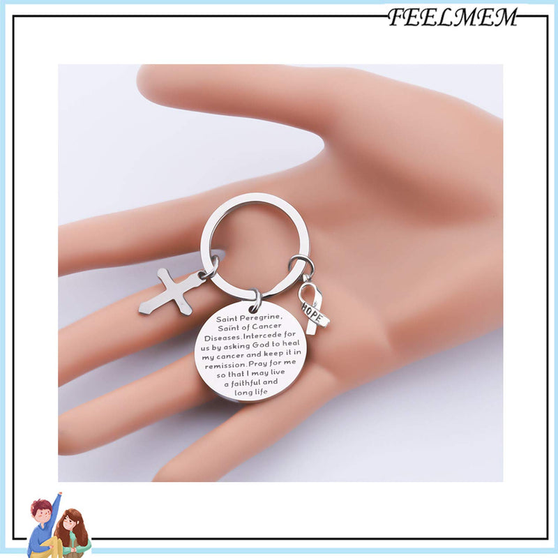 [Australia] - FEELMEM Patron of Cancer Saint Peregrine Keychain Intercede for Us by Asking God to Heal My Cancer and Keep It in Remission Healing Prayer Keychain Cancer Fighter Gift 