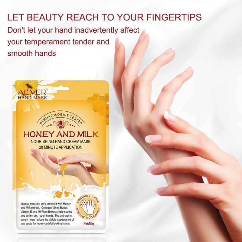 [Australia] - Hand Moisturizing Mask, (5 Pack) Honey and Milk Gloves, Moisturizing Natural Therapy Gloves, for Dry Aging Cracked Hands Repair Rough Skin for Men Women honey mask 