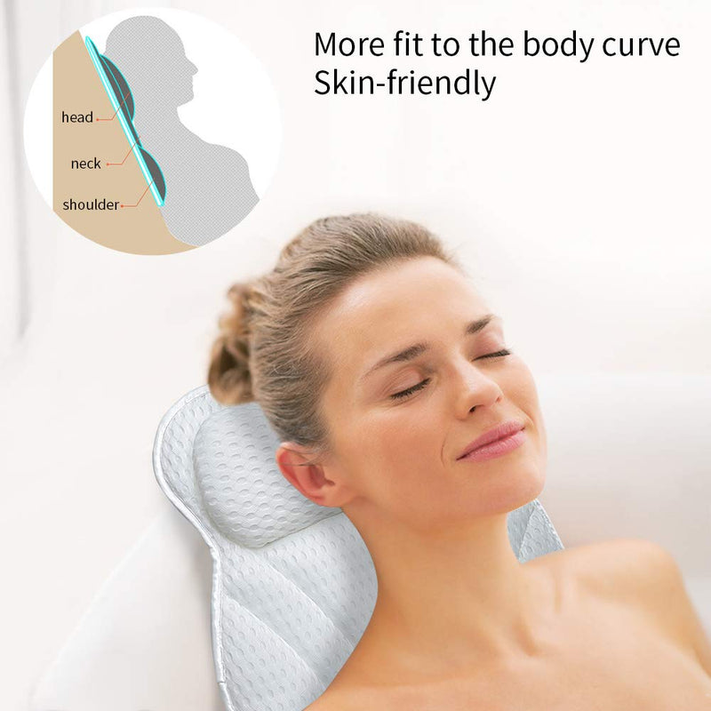 [Australia] - Bath Pillow, SPA Pillow for Bathtub Support Neck,Head and Back with Strong Non-Slip Suction Cups and Comfortabl 3D AirMesh Bath Pillow for men and women 