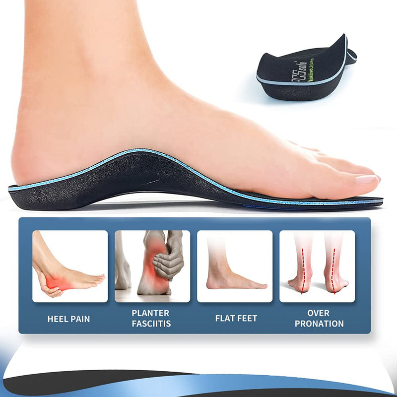 [Australia] - PCSsole Orthotic High Arch Support Insoles, Comfort Sport Insert for Flat Feet, Plantar Fasciitis, Feet Pain, Foot Valgus, Over Pronation for Men and Women L:Men(10-11.5)30cm Black 