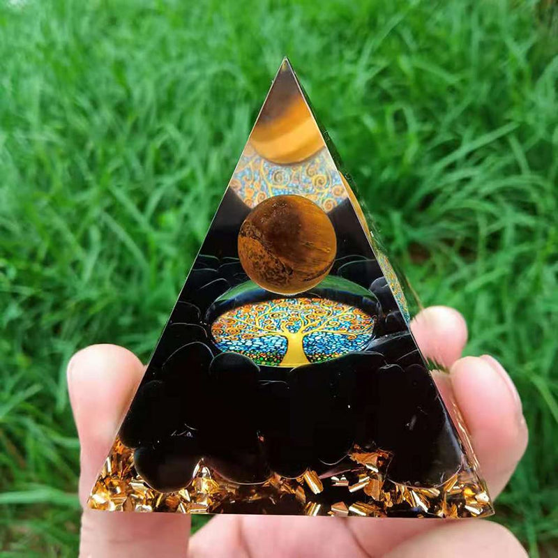 [Australia] - Moonstone Crystal Orgone Pyramid Ogan Crystal Energy Tower Nature Reiki Chakra Crushed Stone Jewelry Flower of Life Crystal Orgonite Pyramid Healing Chakra Pyramid B 