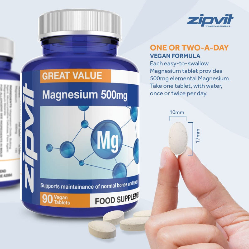 [Australia] - Magnesium 500mg, 90 Vegan Tablets. 3 Months Supply. Supports Muscle and Bone Health. Vegan and Vegetarian Formula. 