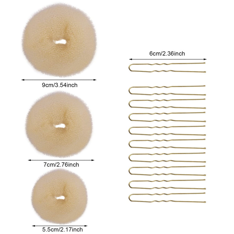 [Australia] - 6 Pcs Hair Donut Hair Doughnut Bun Doughnut Blonde Donut Bun Rings Bun Maker Set with 20 Pcs U-Shaped Hair Pins for Girls Kids and Women Bronze 