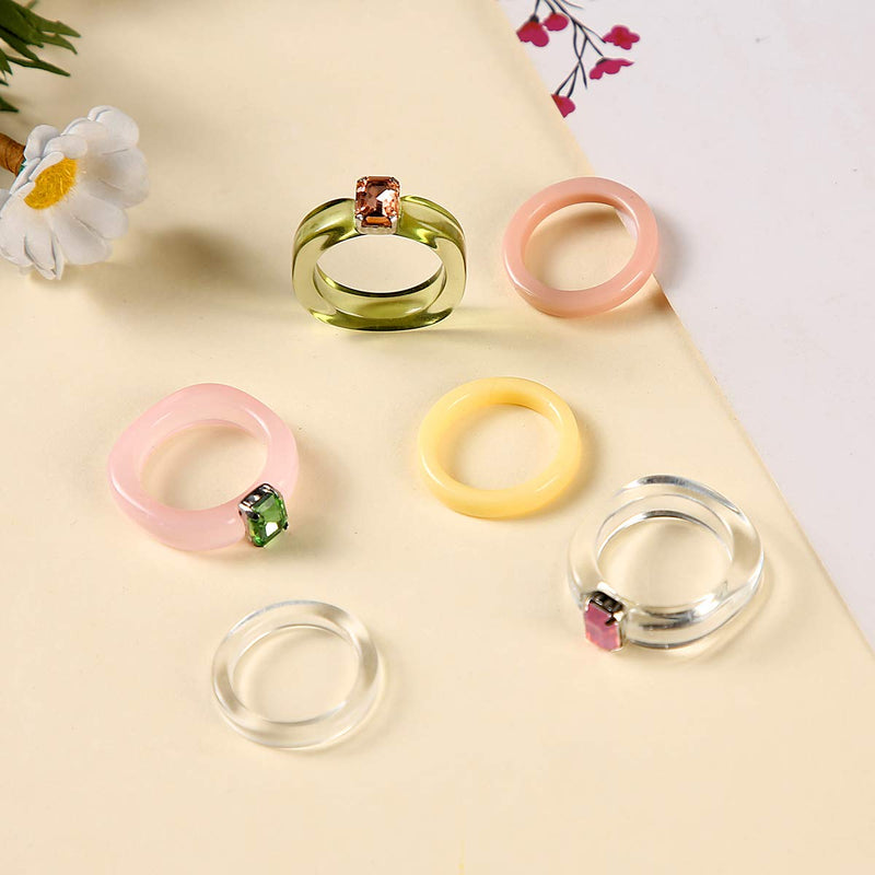 [Australia] - AIDSOTOU 20 Pcs Resin Rings Acrylic Cute Trendy Rings Colorful Rhinestone Rings Jewelry Plastic Resin Square Gem Stackable Chunky Ring for Women Girls 15Pcs Colorful Rings 