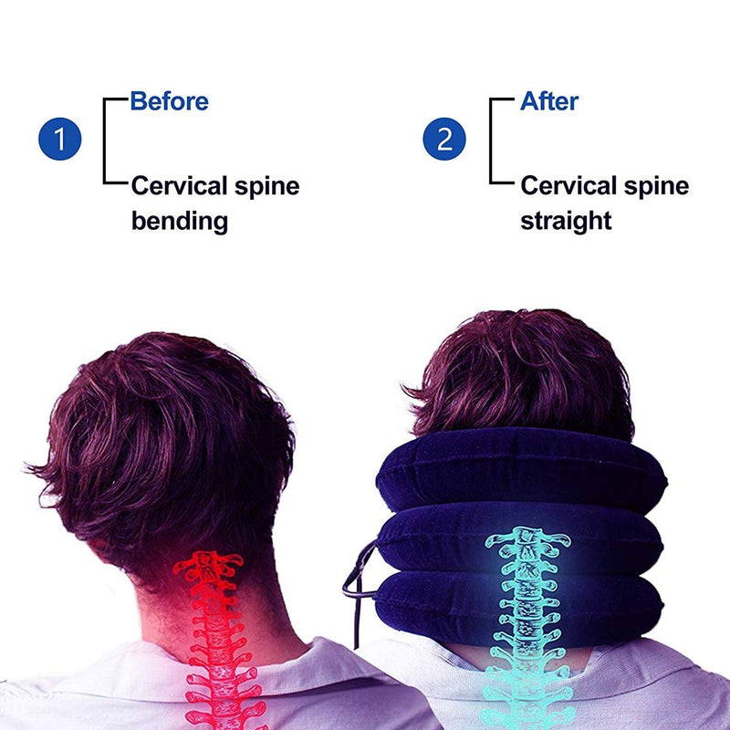 [Australia] - TEEROVA Cervical Neck Traction Collar Device Inflatable Spine Alignment Pillow Instant Pain Relief for Chronic Neck and Shoulder Pain (Blue) Blue 