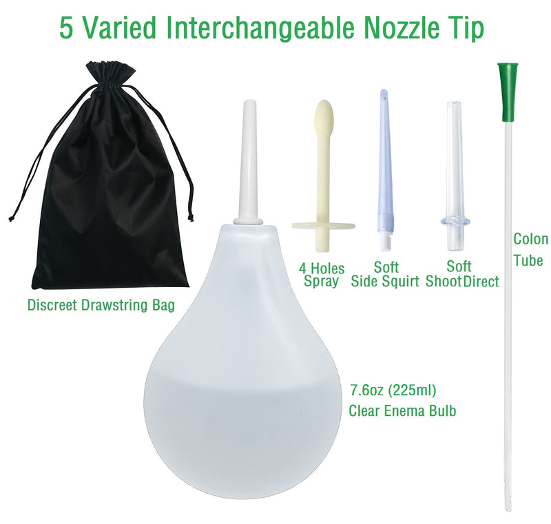 [Australia] - Clear Silicone Enema Bulb Anal Douche Kit for Colon Cleansing Men Women with 5Pcs Enema Replacement Nozzle Tip Applicator, Enema Vaginal Pump Rectal Irrigation Syringe Squeeze Ball Feminine Wash Care 5 Piece Set 