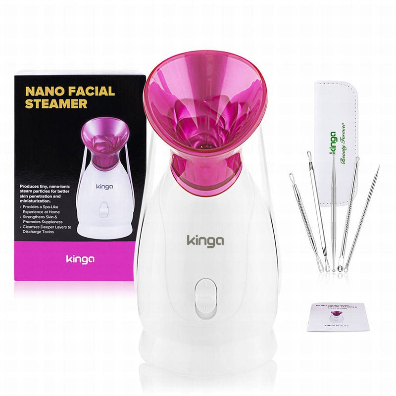 [Australia] - KINGA Nano Ionic Facial Steamer Home Facial SPA Facial Skin Moisturizing Tool Hot Mist 10Min Opening Pores for Deep Cleaning 5pcs skin care kit included 