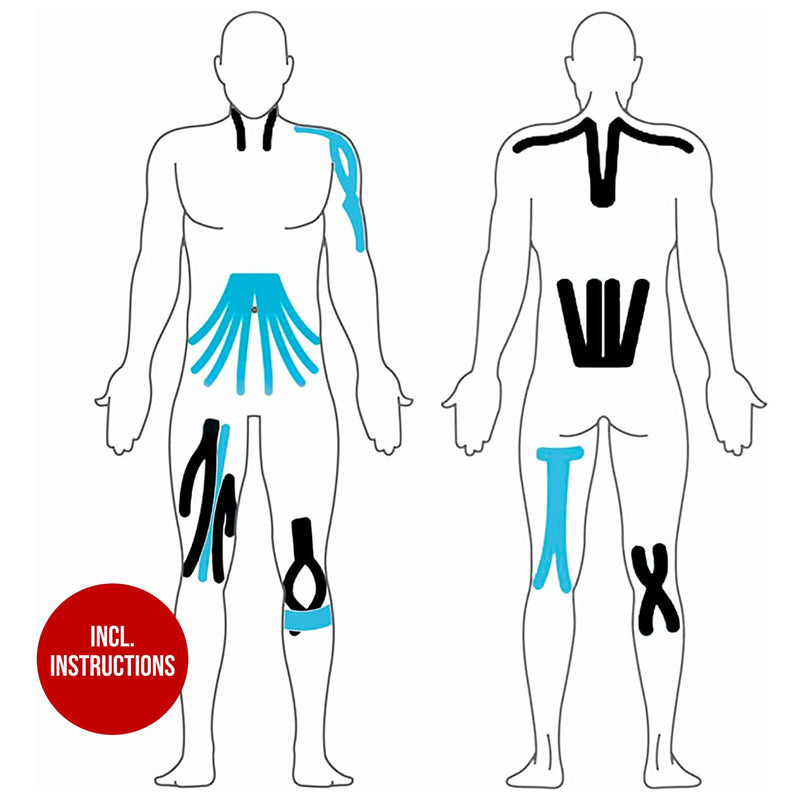 [Australia] - Effekt Manufaktur Kinesiology Tape Waterproof (16 ft x 2 in), 2 Rolls - Elastic Physio Tape for Muscle Support and Injury Recovery, Medical Tape, Kinetic Tape, Durable Kinesthetic Tape (Blue + Black) Blue + Black 