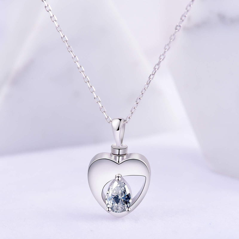 [Australia] - BEILIN 925 Sterling Silver Cremation Jewelry for Ashes Eternity Teardrop CZ Heart Ashes Keepsake Memorial Urn Pendant Necklace for Women Men 